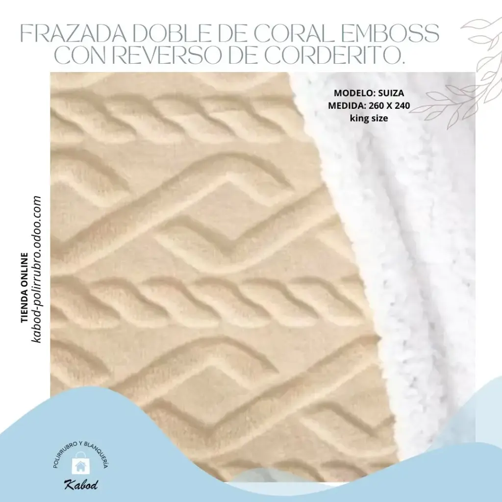 FRAZADA DOBLE DE CORAL EMBOSS CON REVERSO DE CORDERITO. KING SIZE