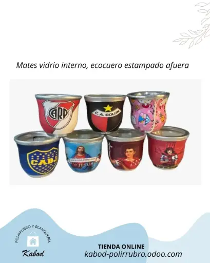 Mate de vidrio interno, ecocuero estampado afuera